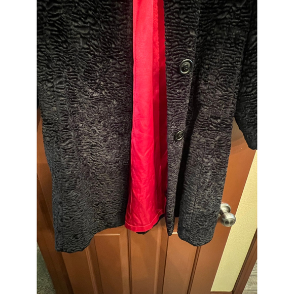 Women's PORTRAIT Black Faux Fur Coat with Red Lining, Size M - Picture 7 of 12